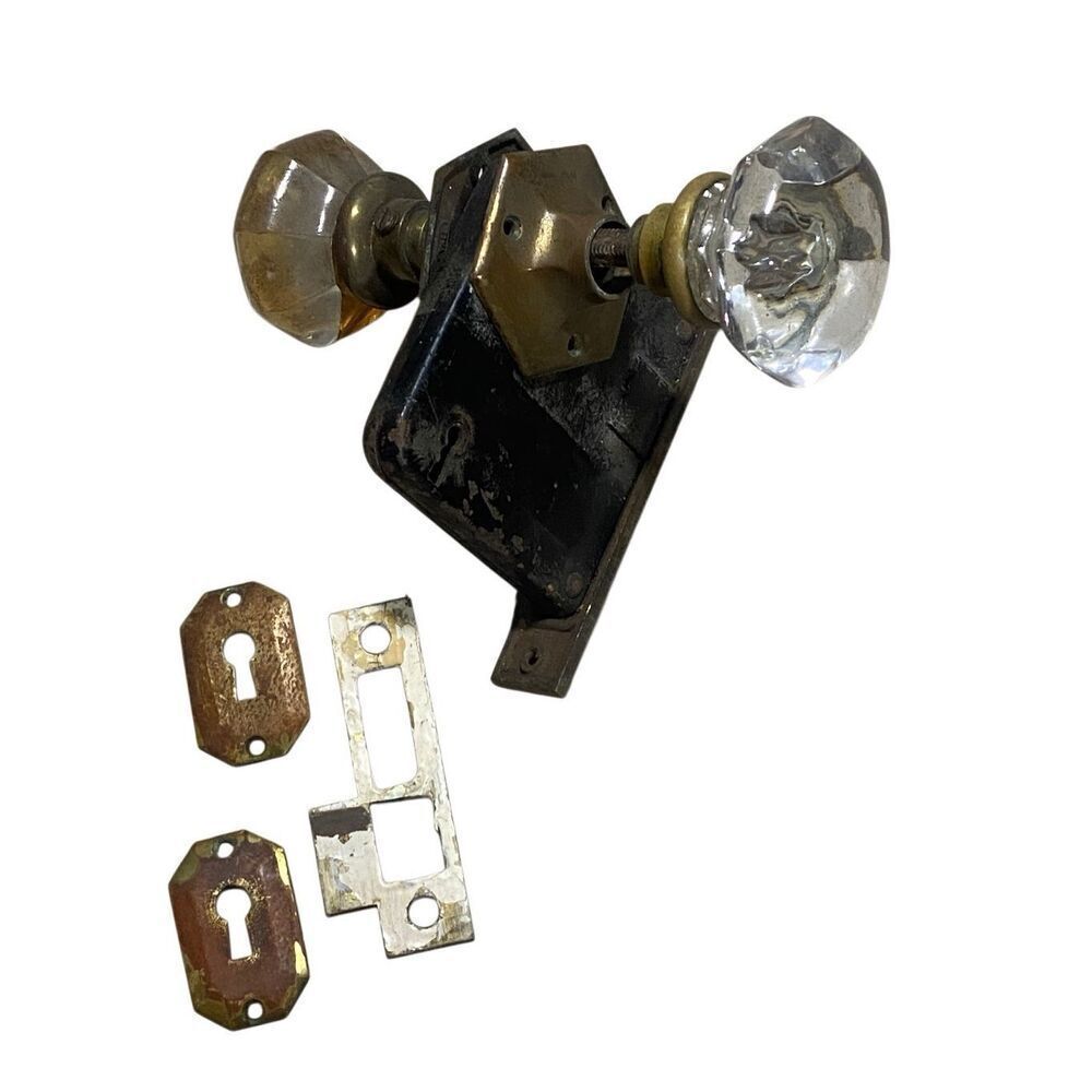Antique Glass Door Knobs Brass Plates and Mortise